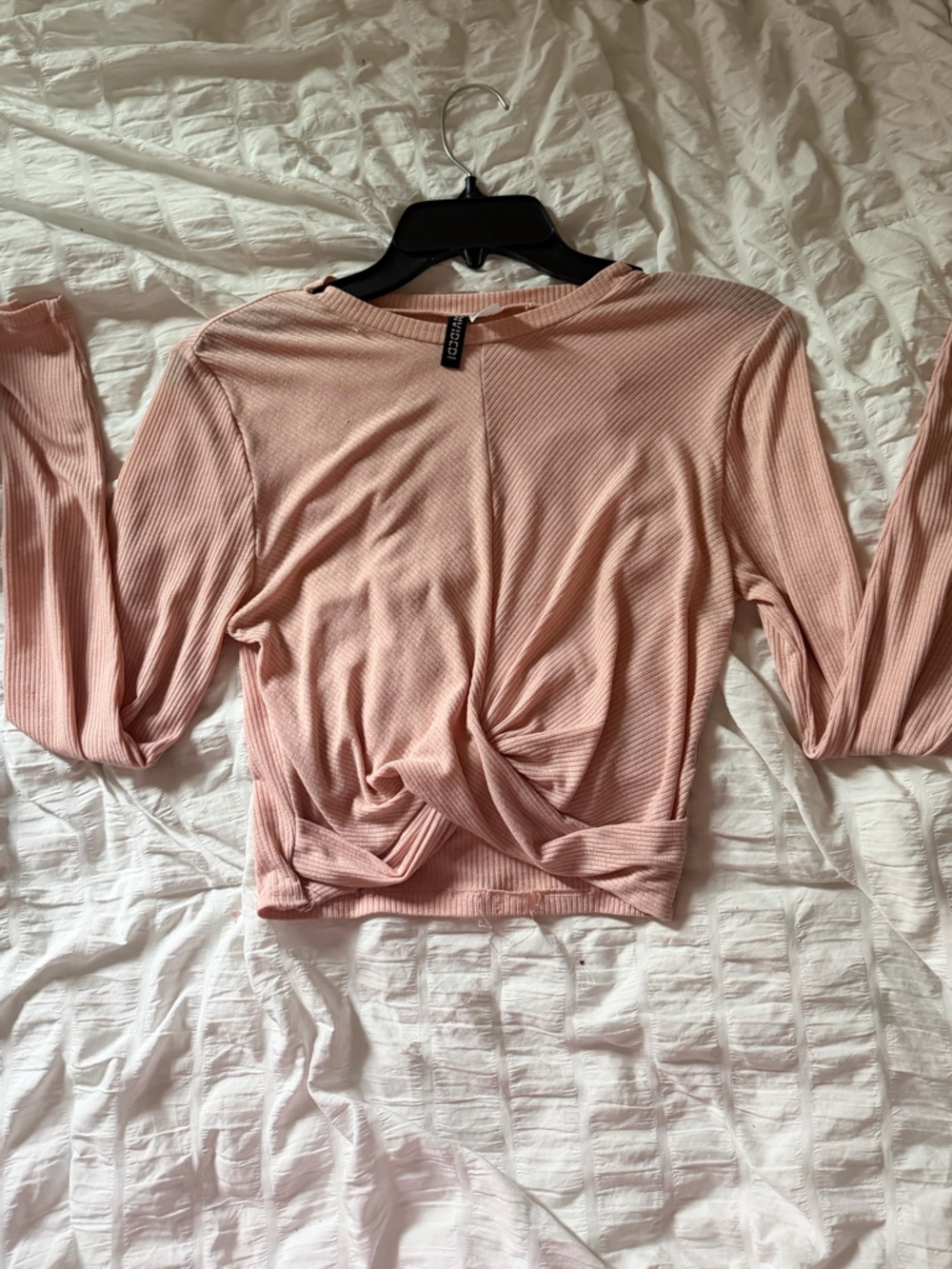 Two Ribbed Long Sleeve Tops - Cream & Blush - Picture 2 of 5
